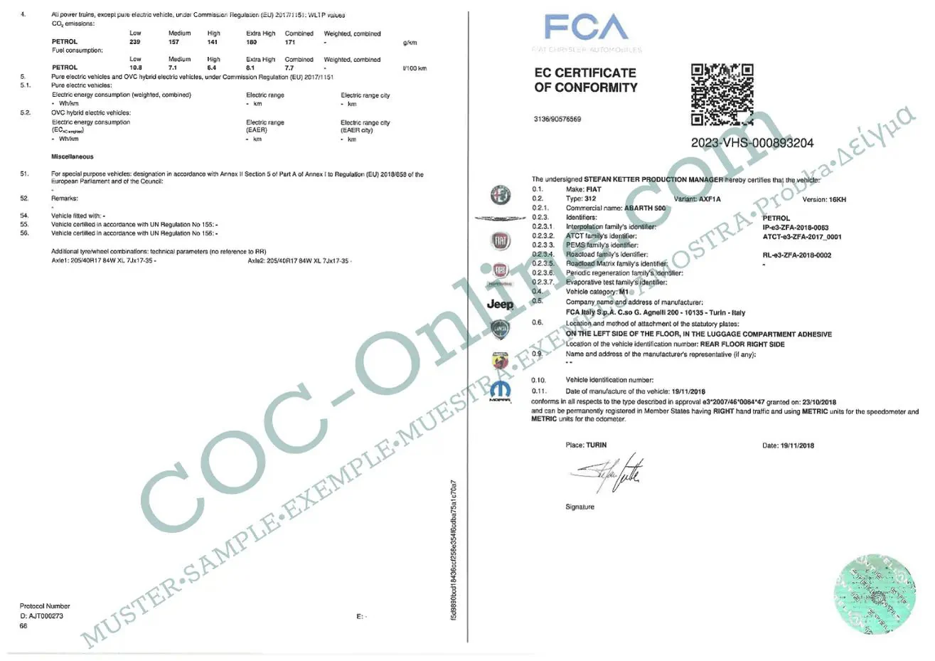 Certificate of Conformity COC ABARTH - Image 3