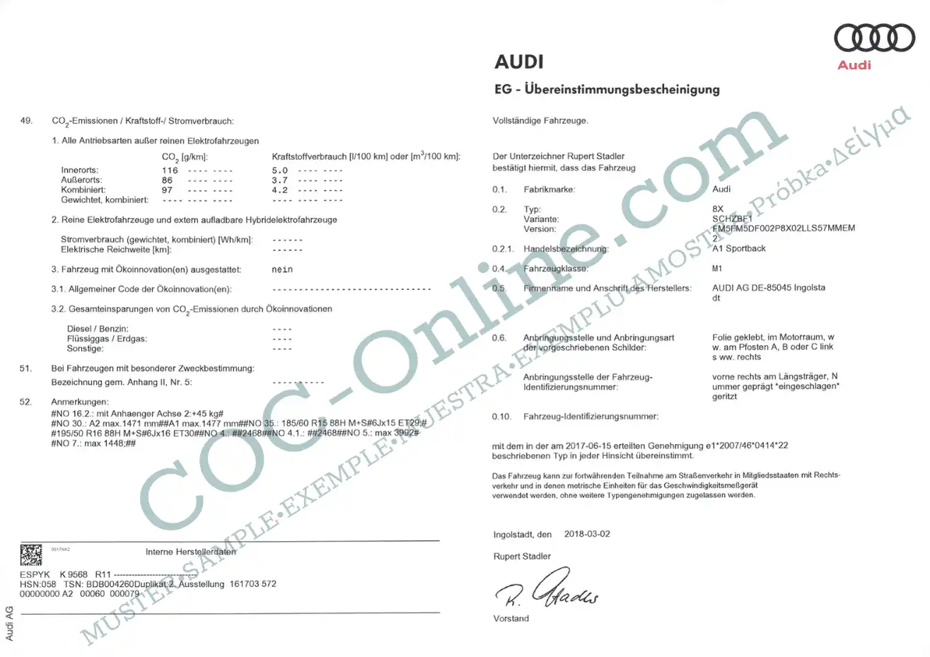 Certificate of Conformity COC AUDI - Image 3