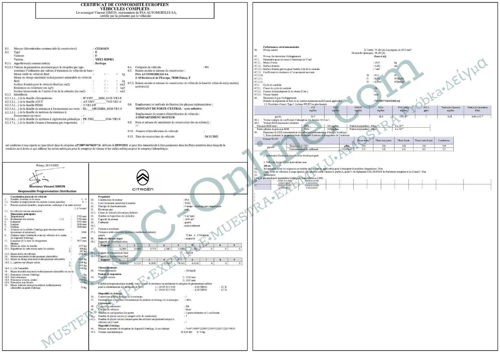 Certificate of Conformity COC CITROËN - Image 3