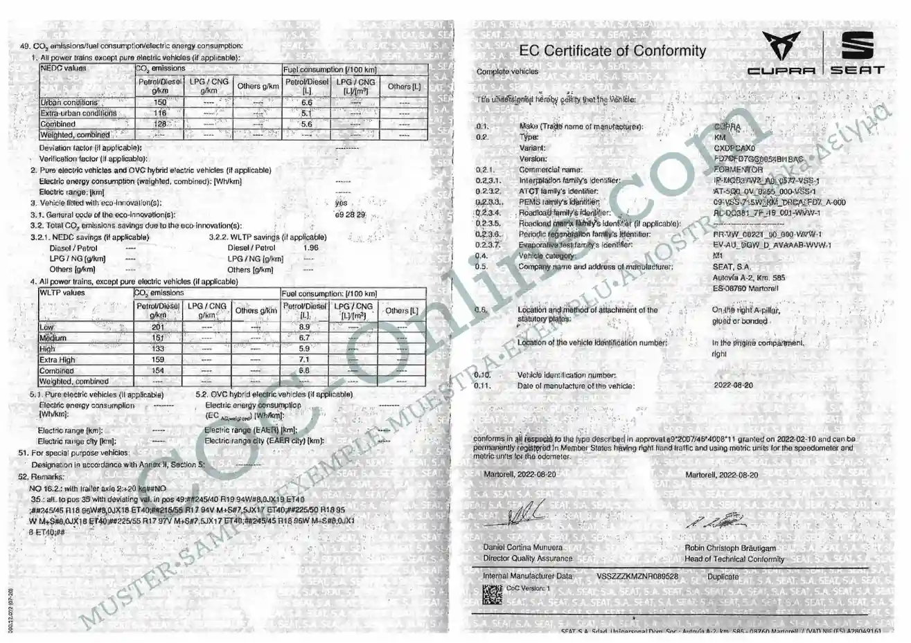 Certificate of Conformity COC CUPRA - Image 3