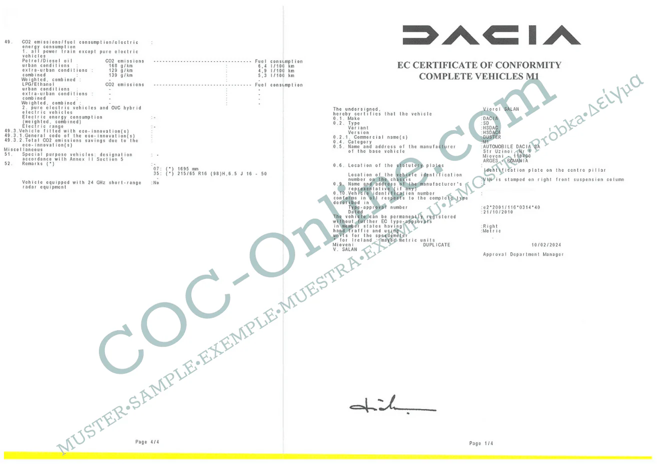 Certificate of Conformity COC DACIA - Image 3
