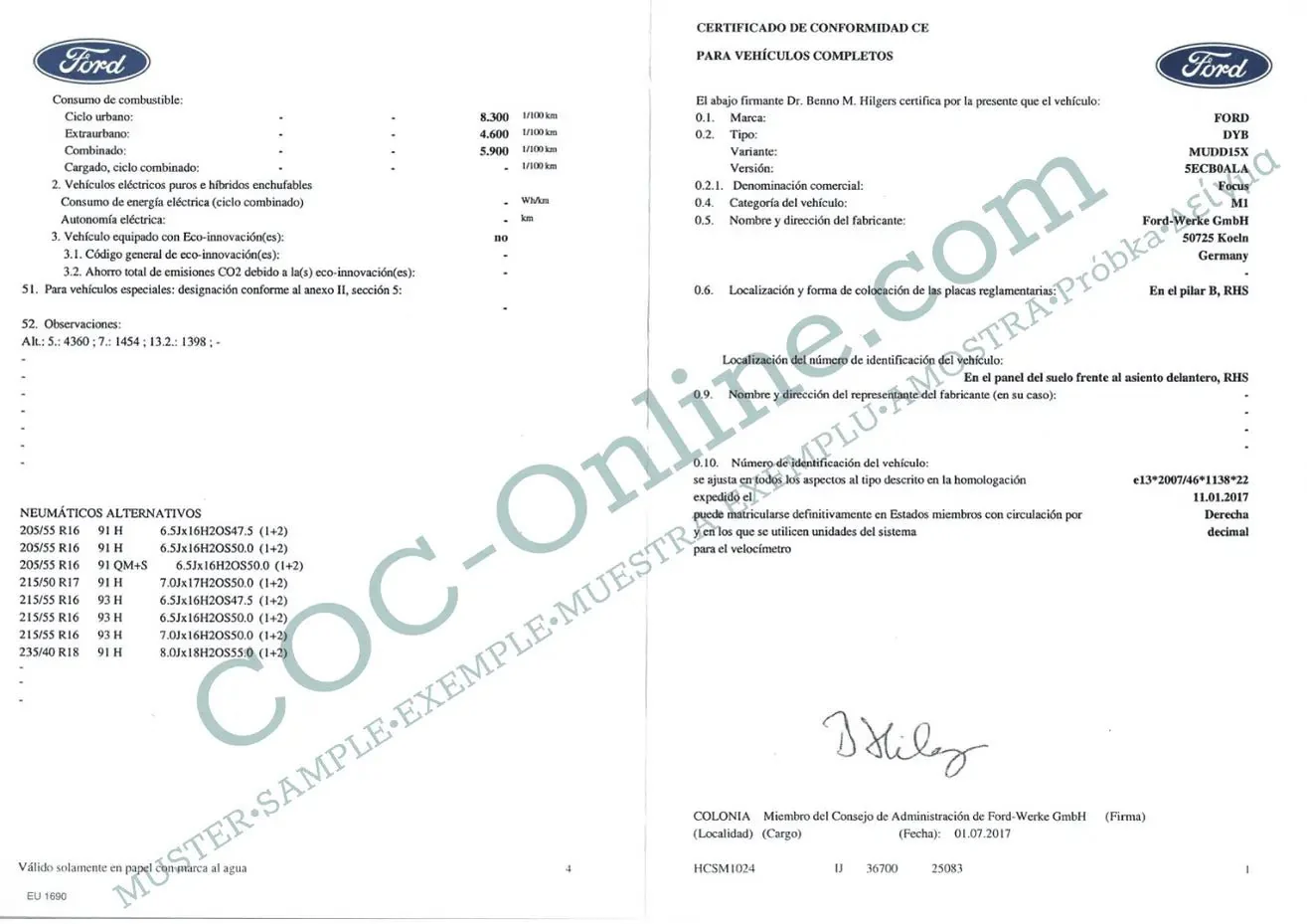 Certificate of Conformity COC FORD - Image 3