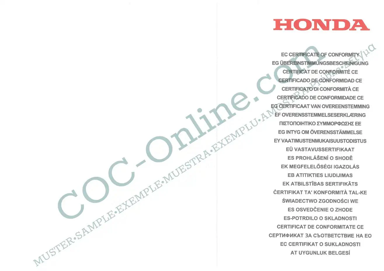 Certificate of Conformity COC HONDA - Image 3