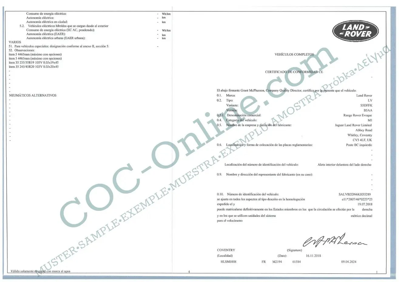 Certificate of Conformity COC LAND ROVER - Image 3
