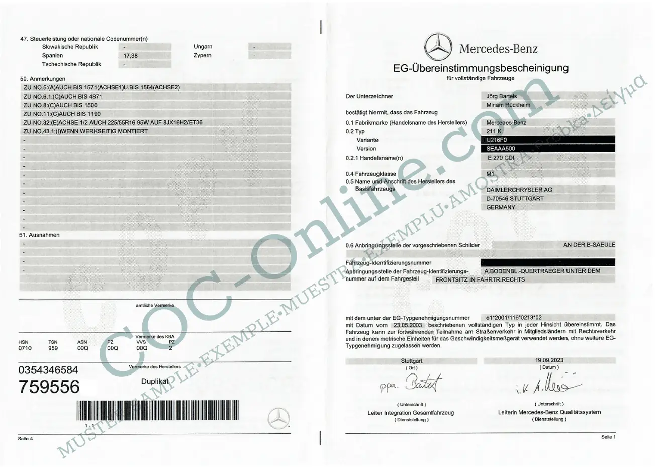 Certificate of Conformity COC MERCEDES-BENZ - Image 3