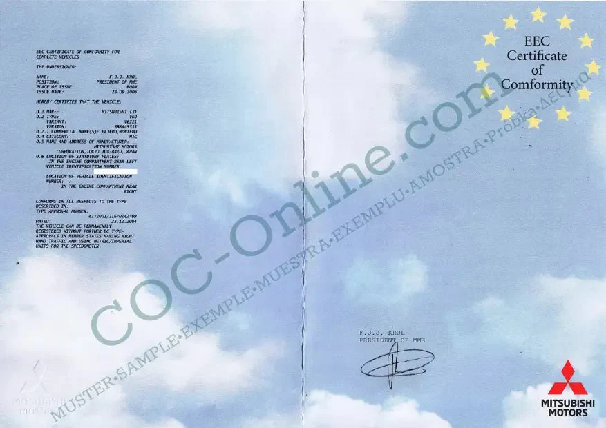 Certificate of Conformity COC MITSUBISHI - Image 3