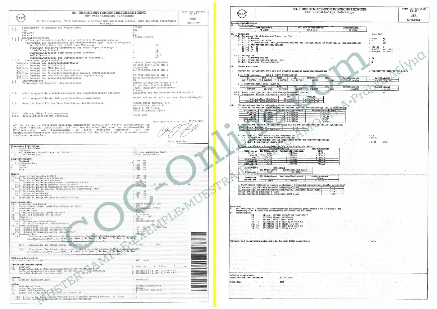 Certificate of Conformity COC NISSAN - Image 3