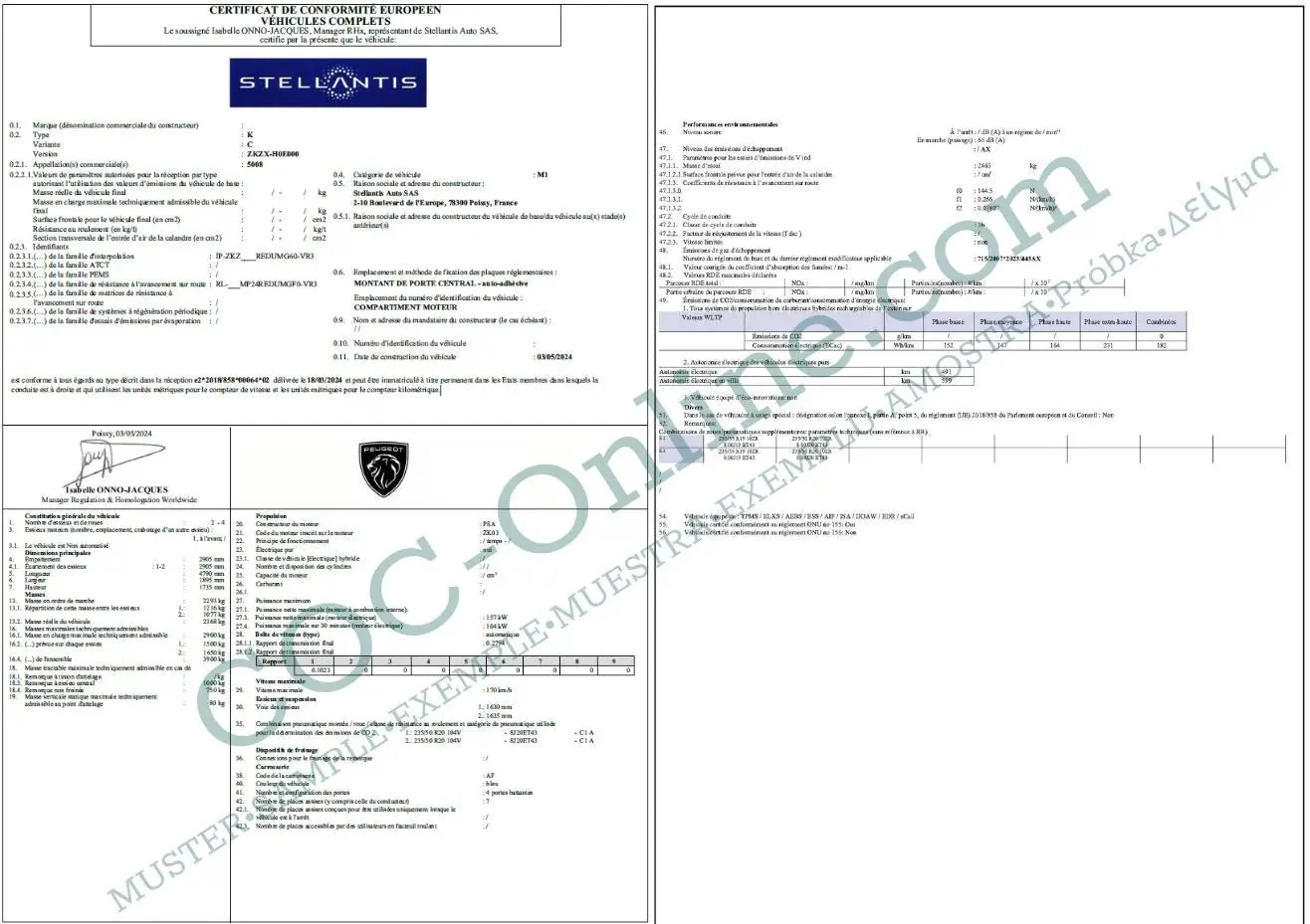 Certificate of Conformity COC PEUGEOT - Image 3