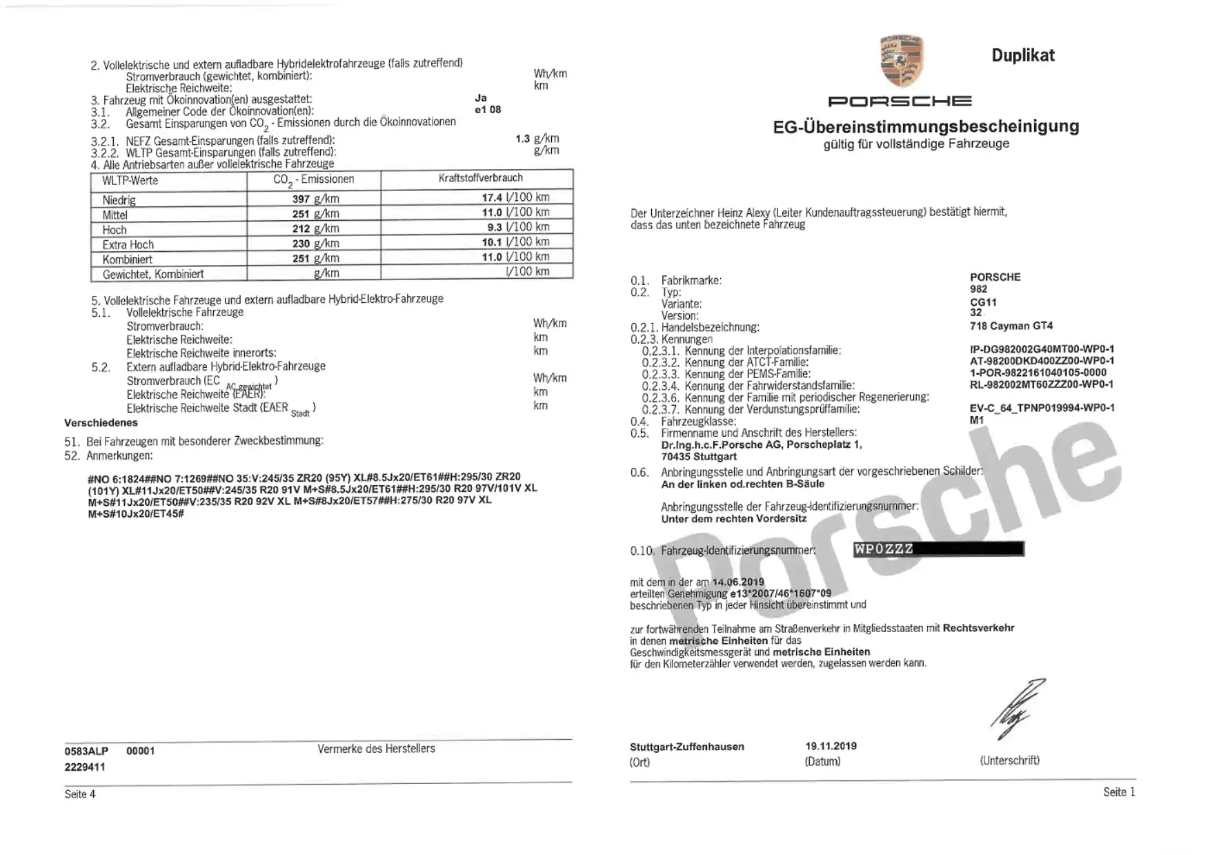 Certificate of Conformity COC PORSCHE - Image 3