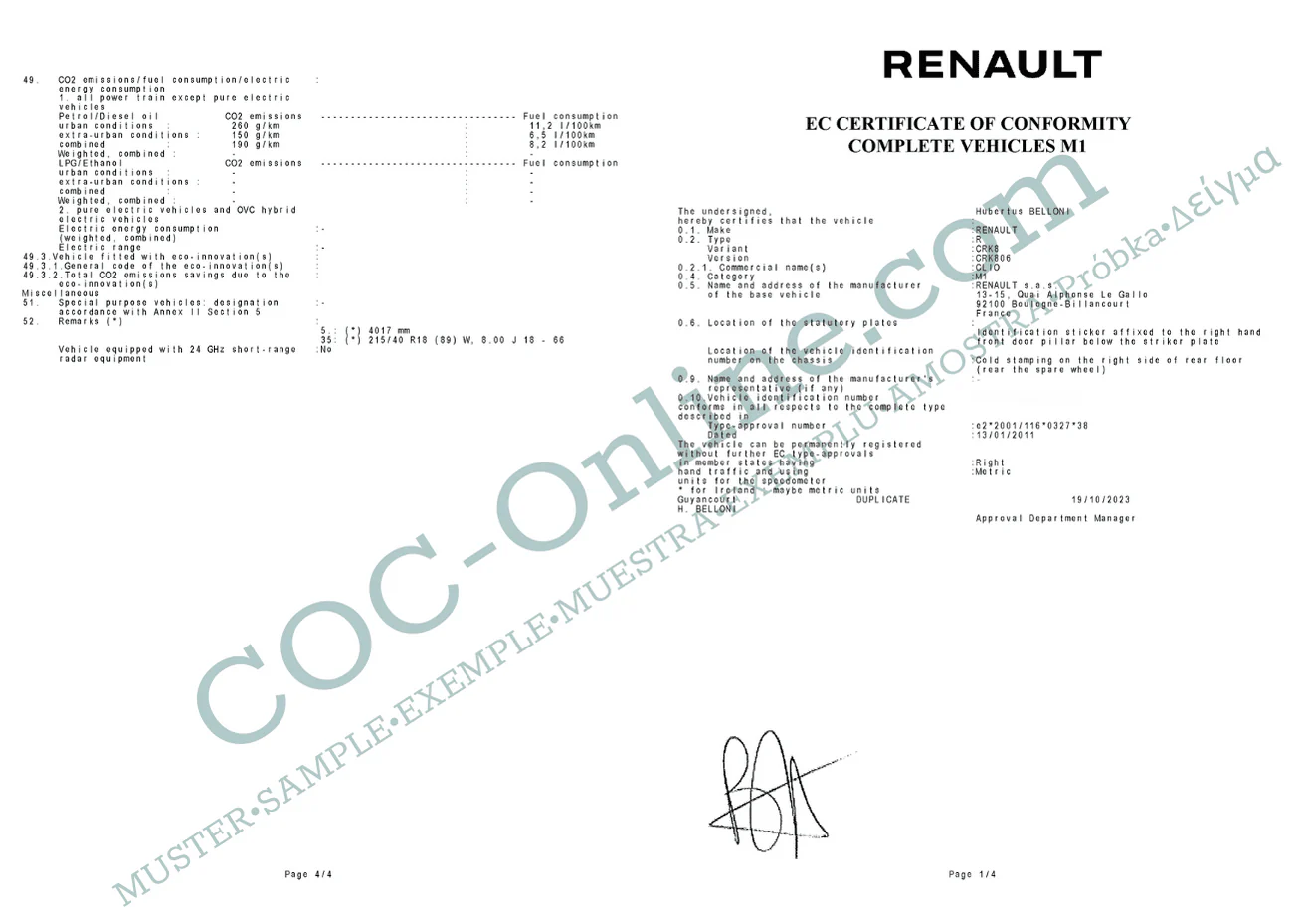 Certificate of Conformity COC RENAULT - Image 3