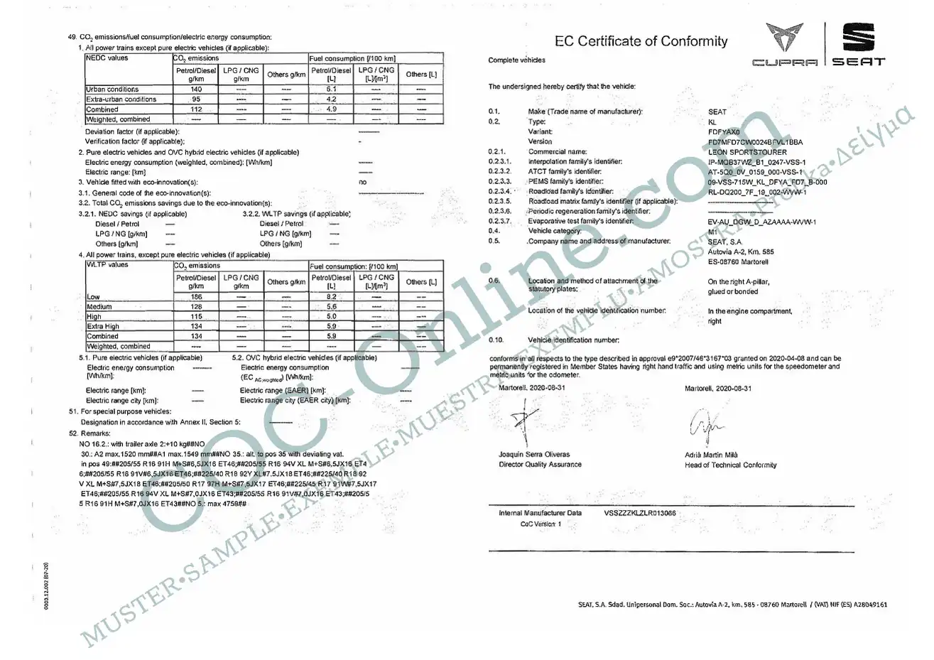 Certificate of Conformity COC SEAT - Image 3
