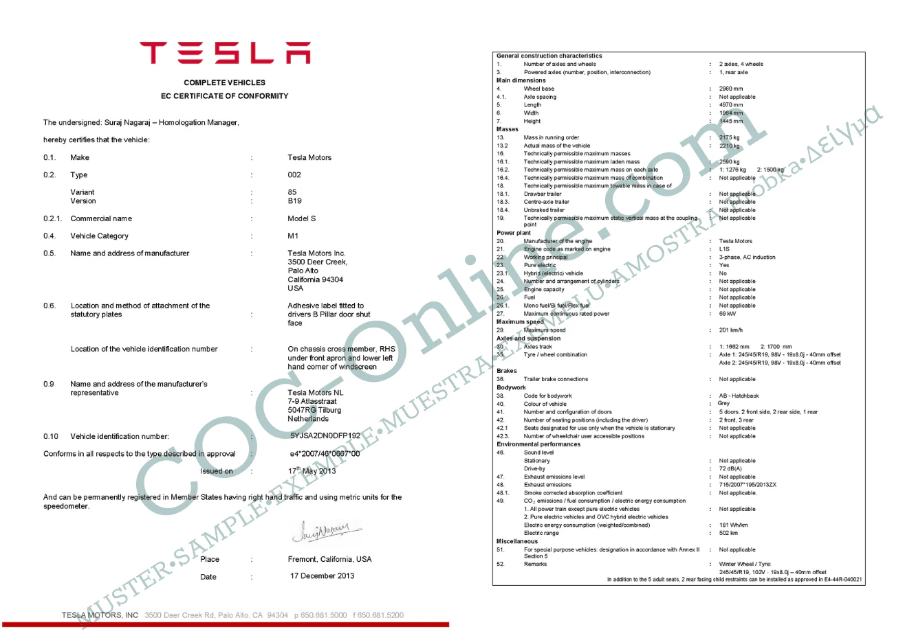 Certificate of Conformity COC TESLA - Image 3