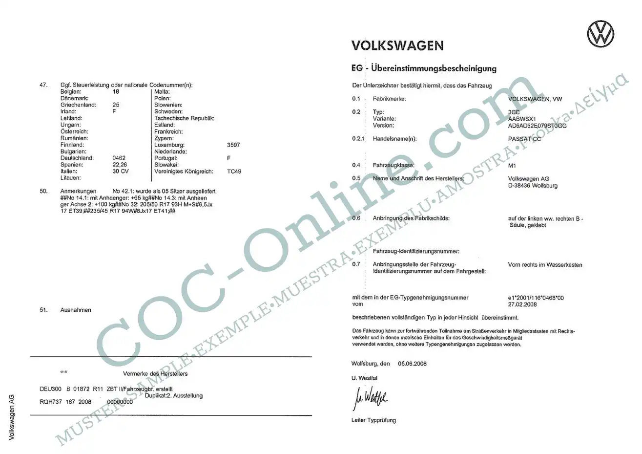 Certificate of Conformity COC VW - Image 3