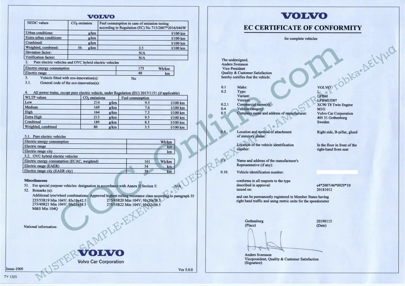 Certificate of Conformity COC VOLVO - Image 3